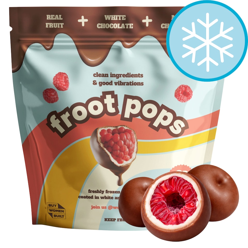 image 1 of Froot Pops Freshly Frozen Raspberries Coated in White & Milk Chocolate 200g