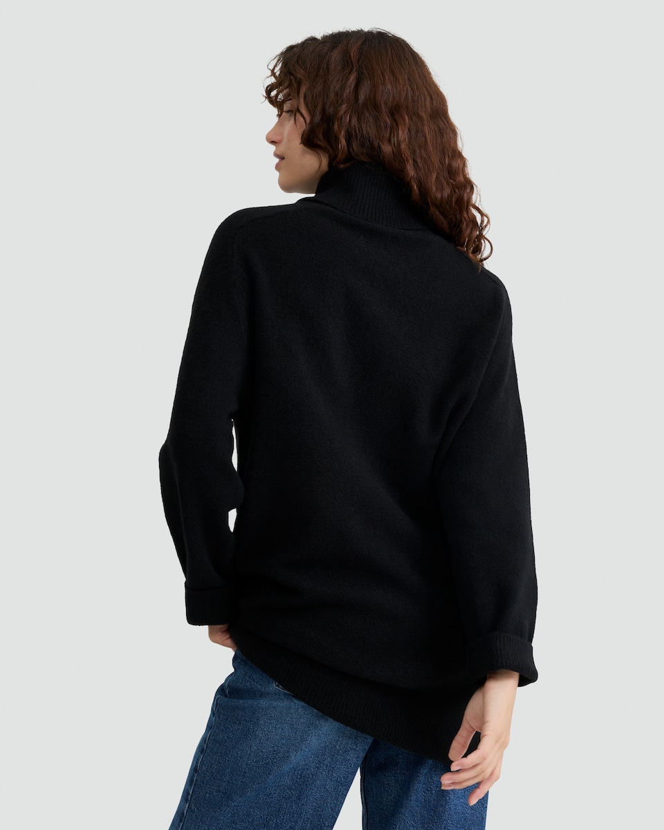 image 1 of F&F Knitted Roll Neck Jumper Dress with Wool in Black