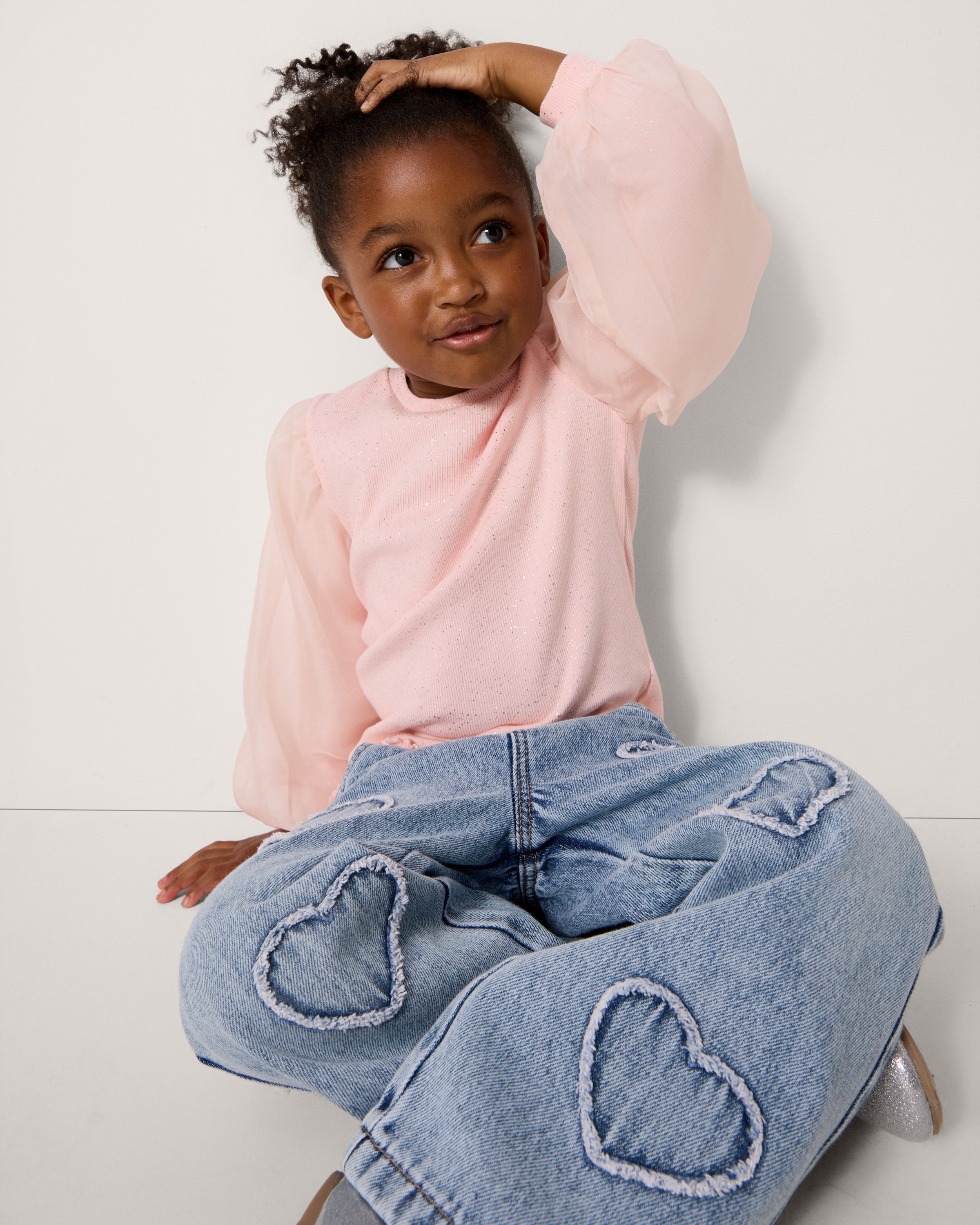 F&F Girls Cotton Rich Mesh Sleeved Top in Pink