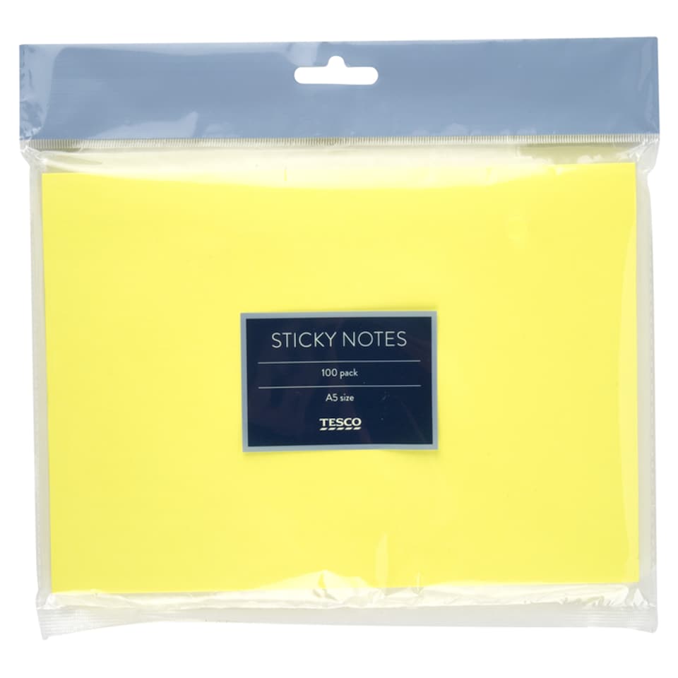 Tesco A5 Sticky Notes Yellow 100 Sheets