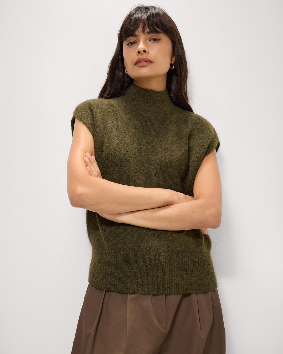 image 1 of F&F High Neck Knitted Vest in Olive