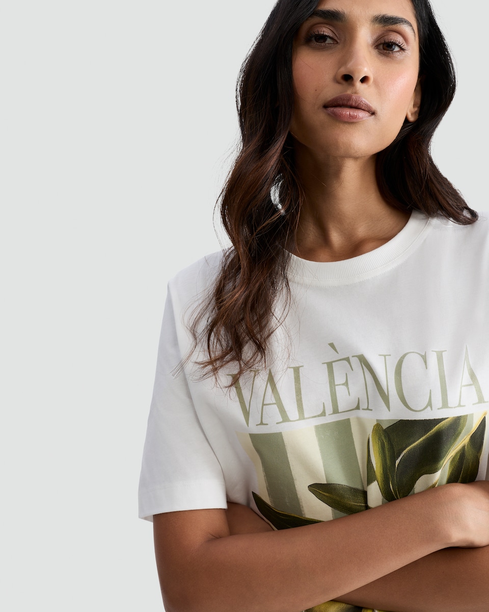 image 1 of F&F Pure Cotton Olive Graphic T-Shirt in Cream