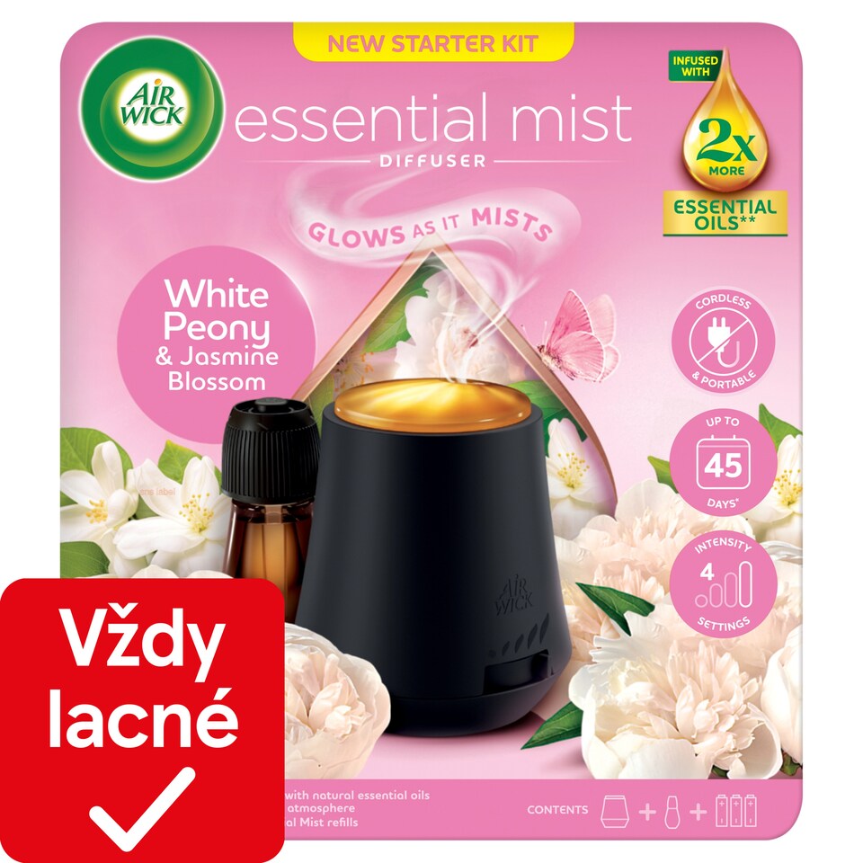 Air Wick Aroma difuzér a náplň pre aroma difuzér pivónia a jazmínový kvet 20 ml