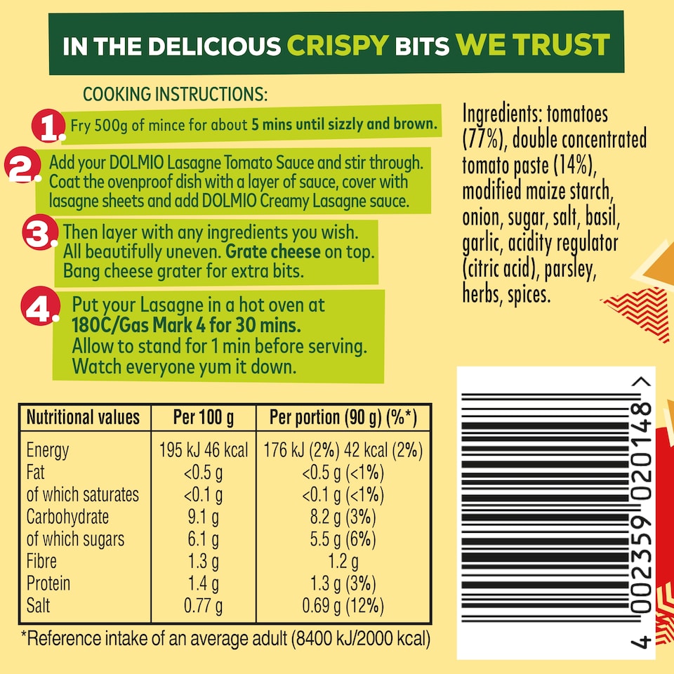 image 1 of Dolmio Lasagne Red Tomato Pasta Sauce 450g