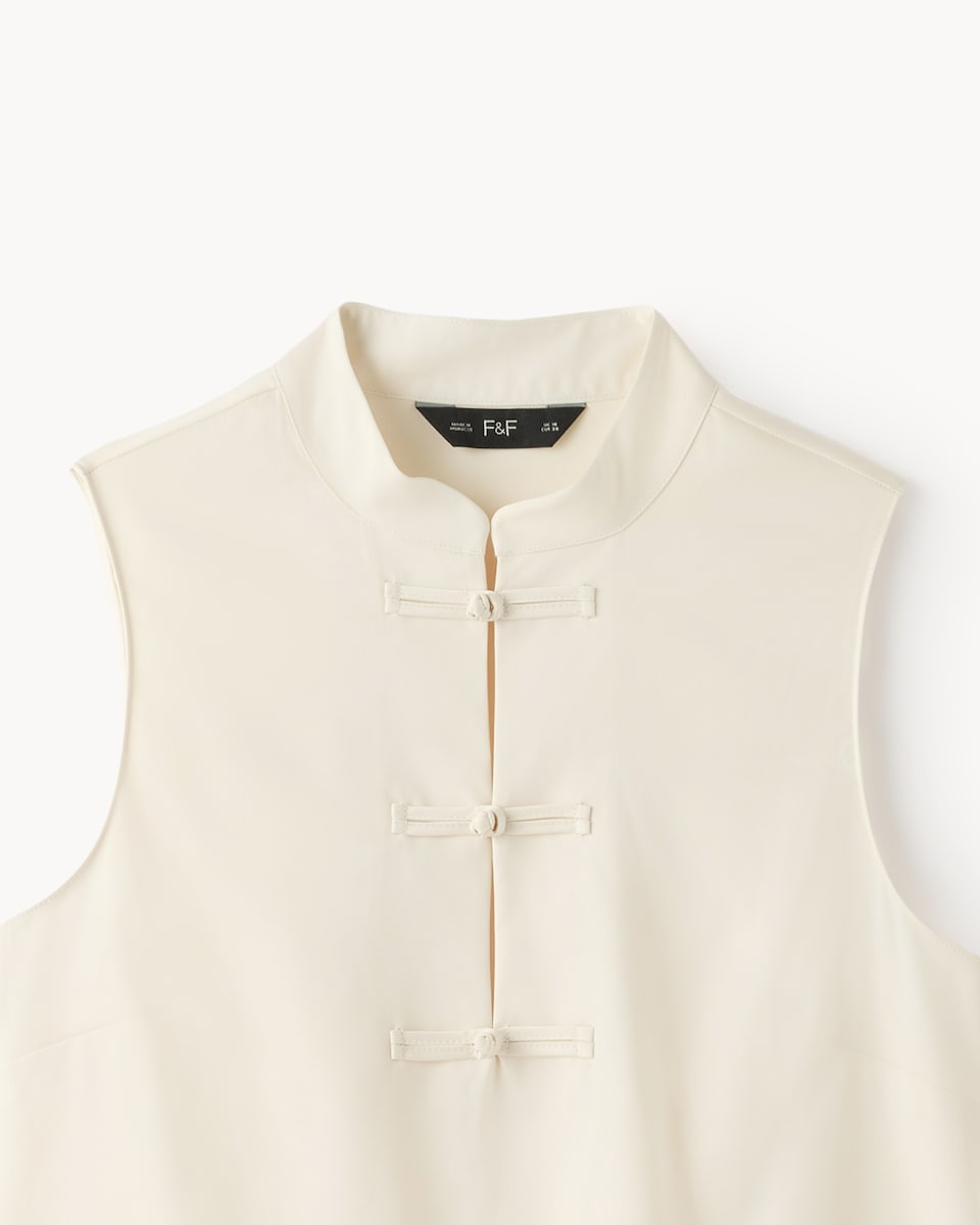 image 1 of F&F Satin Stand Collar Blouse in Cream