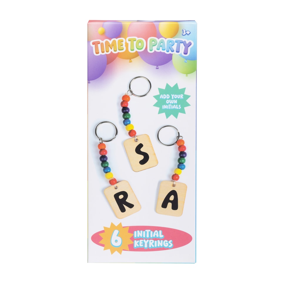 TIME TO PARTY INITIAL KEYRINGS 6PK