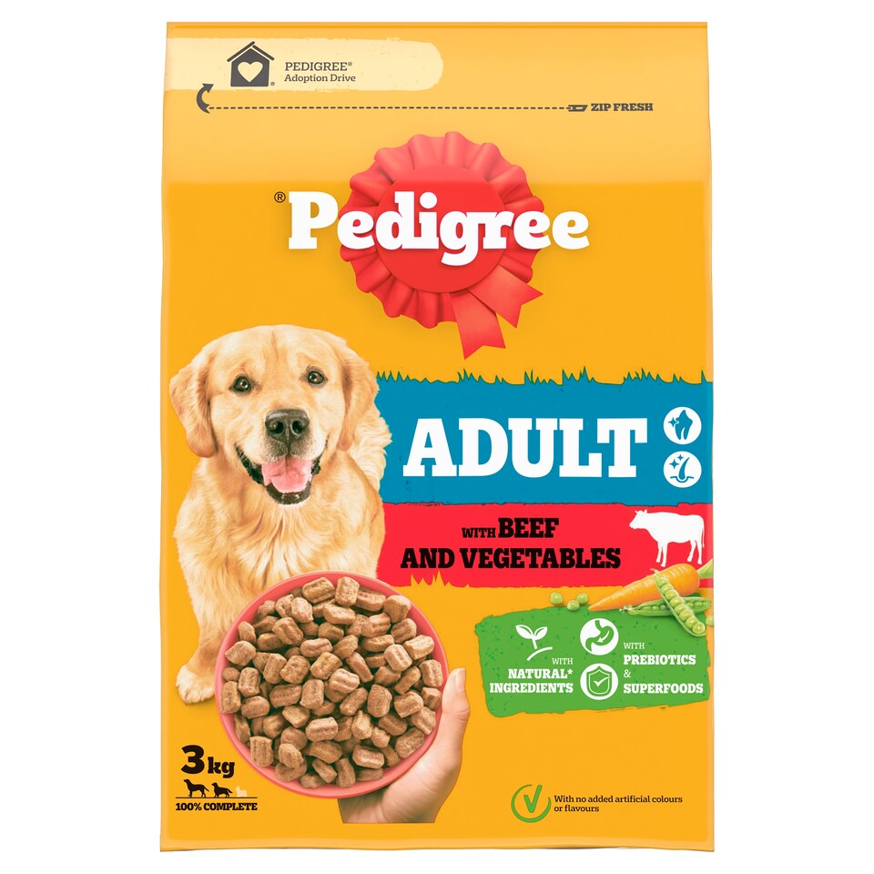 Pedigree Dry Adult Dog Food Beef And Vegetables 3Kg