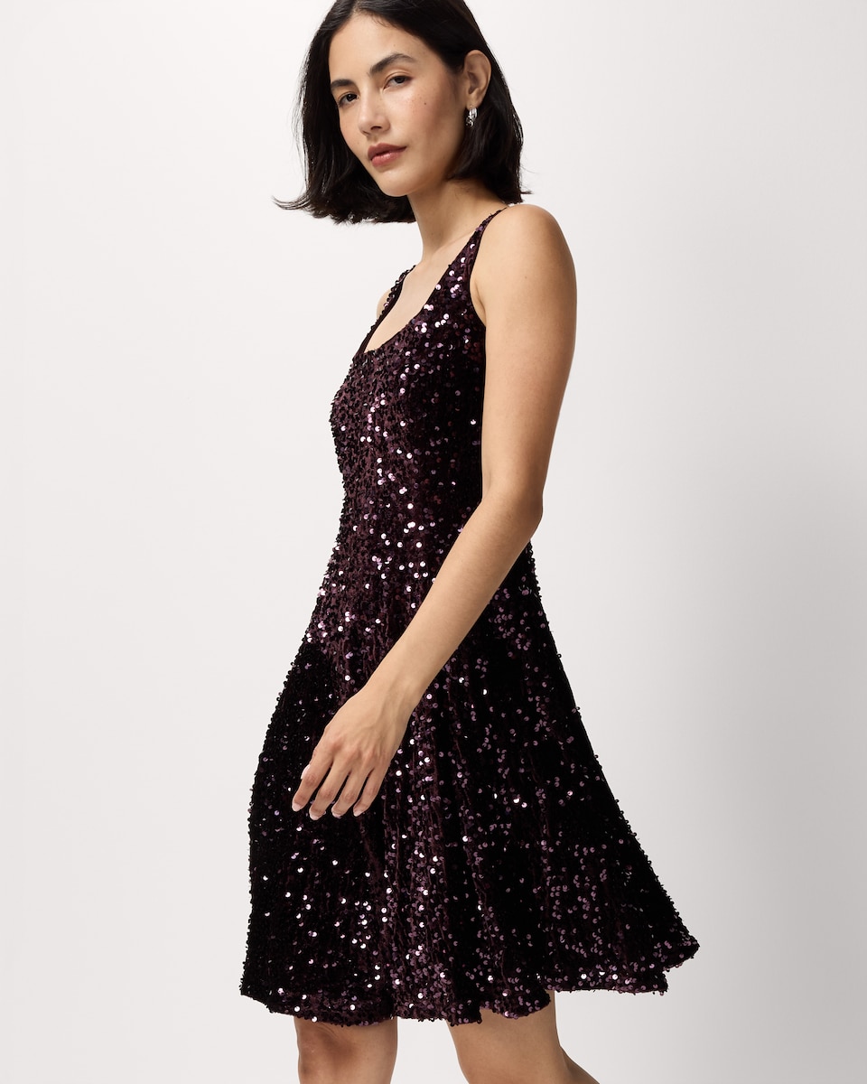 image 1 of F&F Velvet Sequin Square Neck Mini Dress in Burgundy
