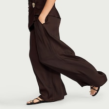 The F&F Edit Satin Wide Leg Co-ord Trousers in Chocolate