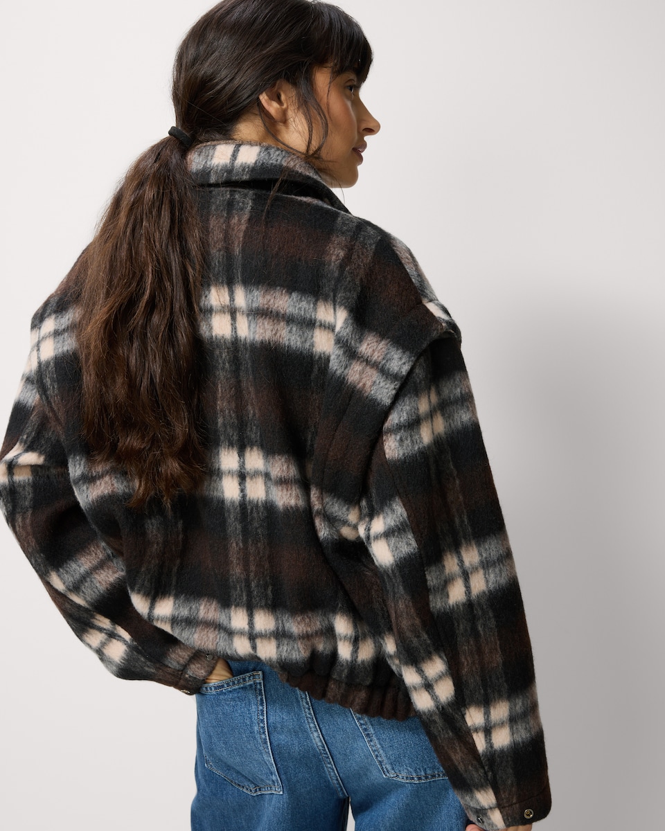 image 1 of F&F Brushed Checked Short Jacket in Multi Brown