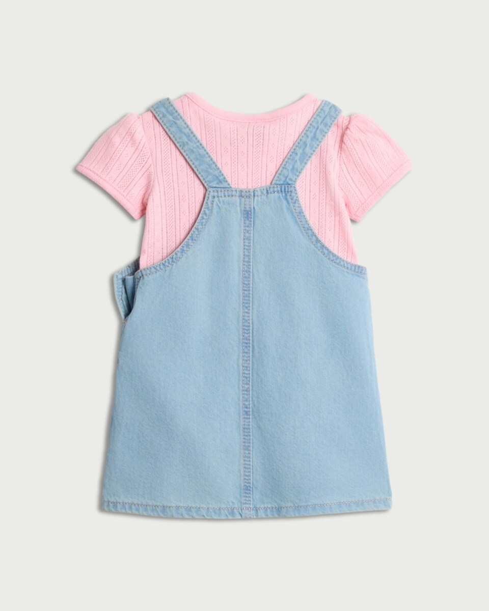 image 1 of Disney Minnie Mouse 2-Piece Pure Cotton Dungarees and Bodysuit Set in Blue