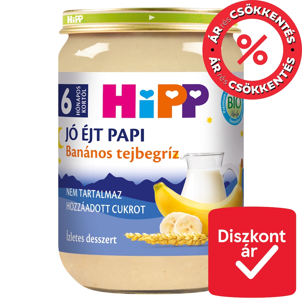 HiPP Jó Éjt Papi bio banános tejbegríz bébidesszert 6 hónapos kortól 190 g