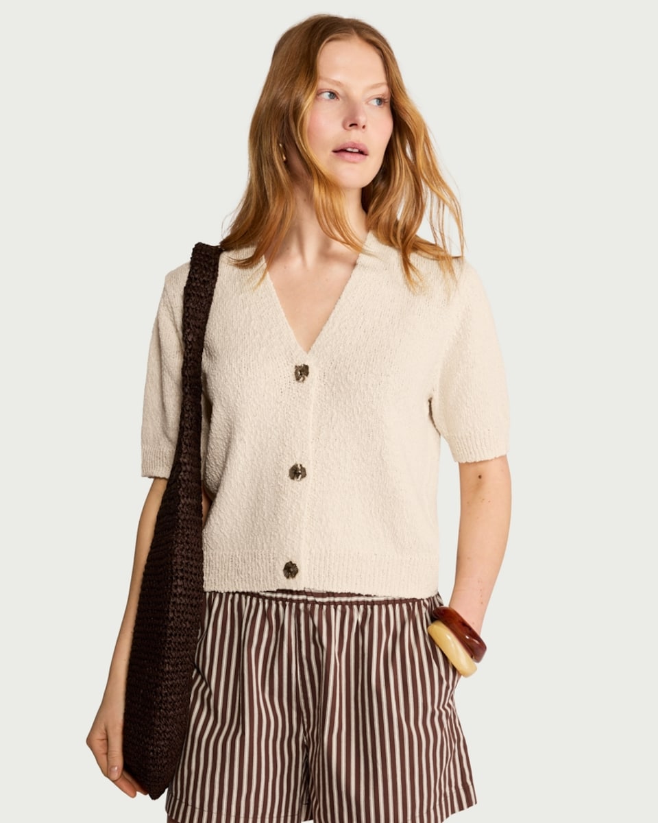 image 1 of F&F Cotton Rich Textured Knit Cardigan in Cream