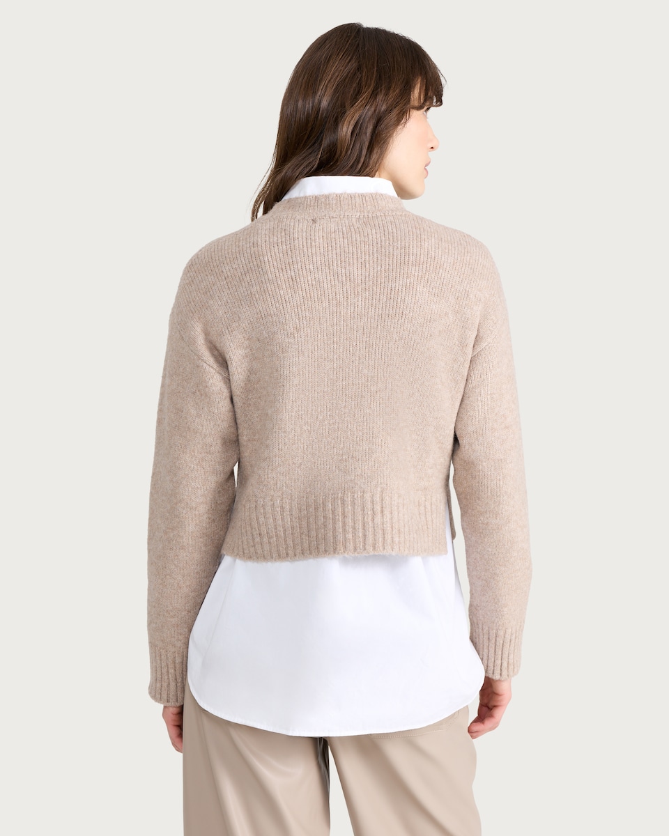 image 1 of F&F Knitted Crew Neck Cropped Jumper in Mink