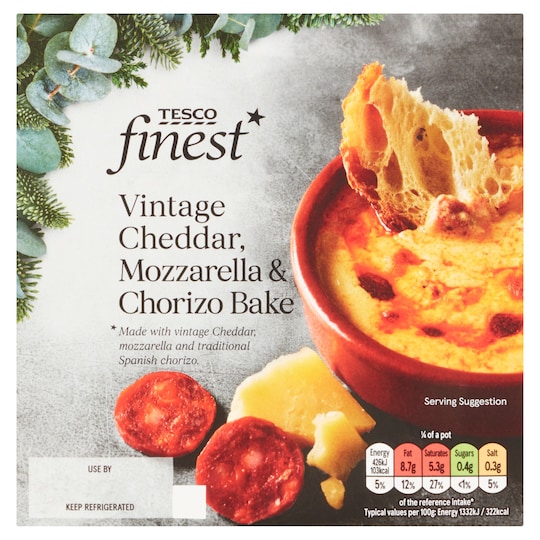 Tesco Finest Cheddar Mozzarella & Chorizo Bake 150G Tesco Groceries