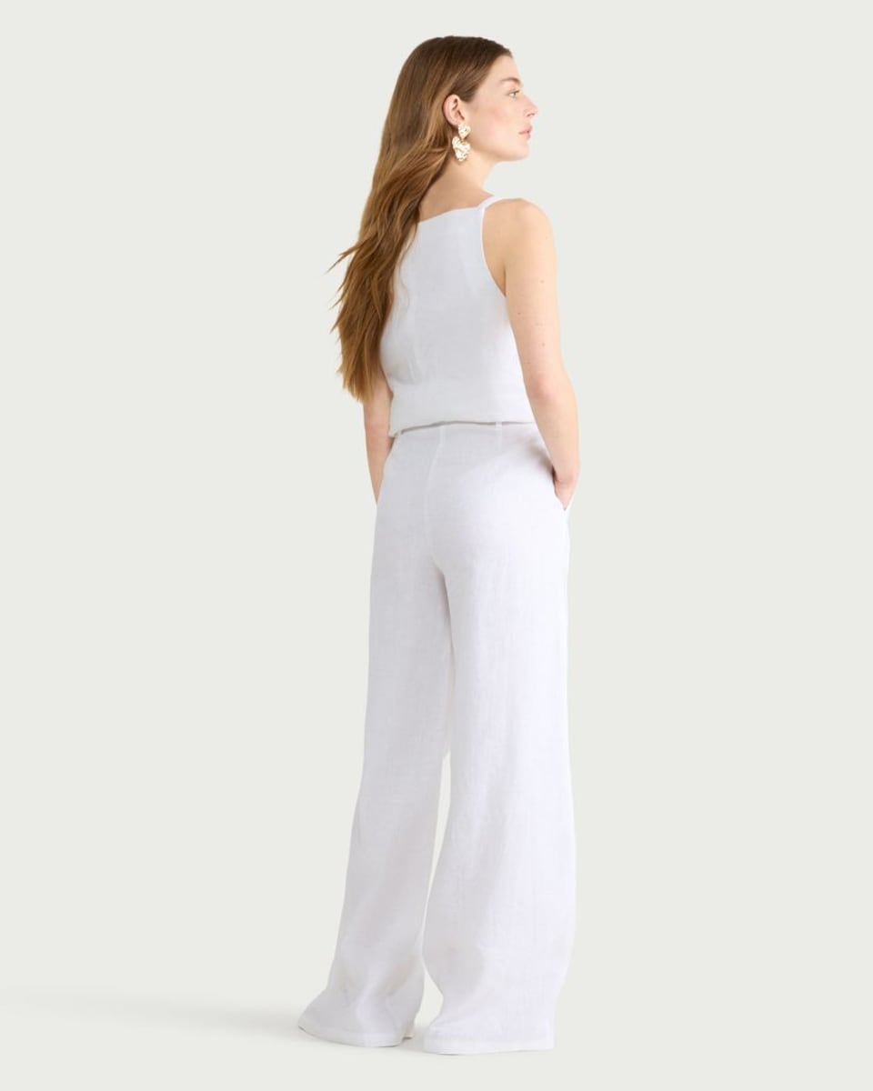 image 1 of F&F Pure Linen Super Wide Leg Trousers in White