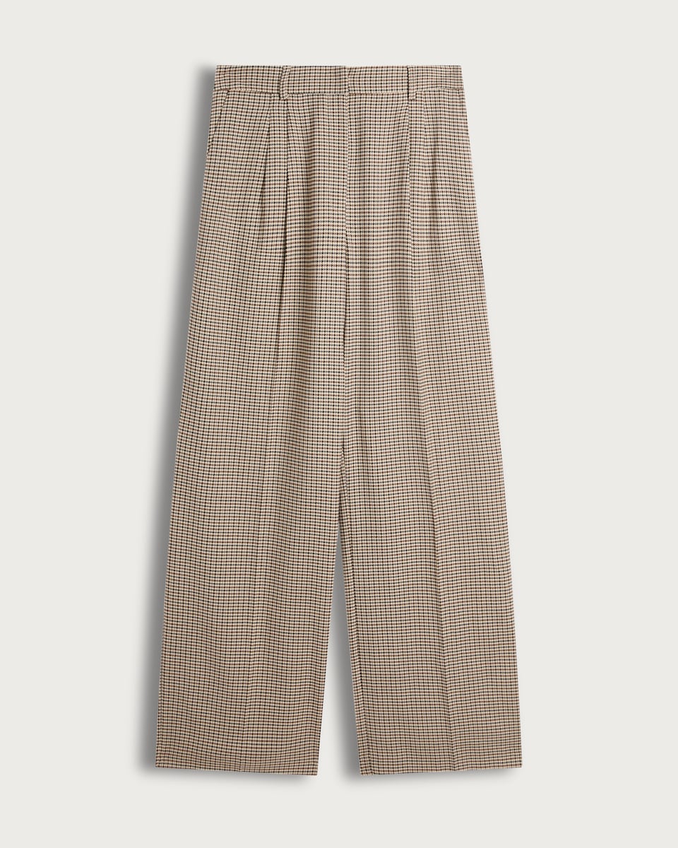 image 1 of The F&F Edit Double Pleat Check Wide Leg Trousers in Brown