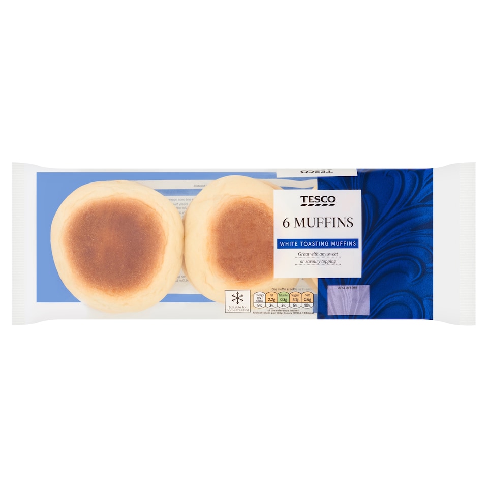 Tesco White Toasting Muffins 6 Pack 360g