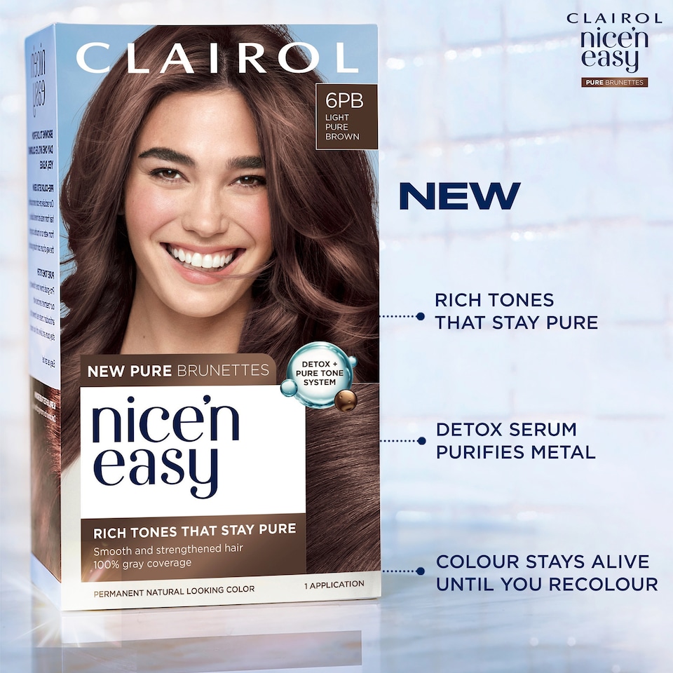 image 1 of Clairol Nice'N Easy Crème Pure Brunettes Permanent Hair Dye Kit - 6PB Light Hazelnut Brown