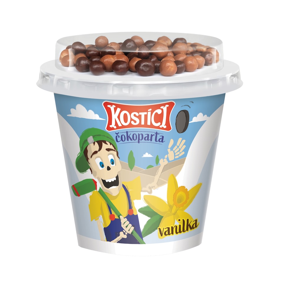 KOSTÍCI Čokoparta (vanilkový jogurt a extrudované kuličky v čokoládě) 107g