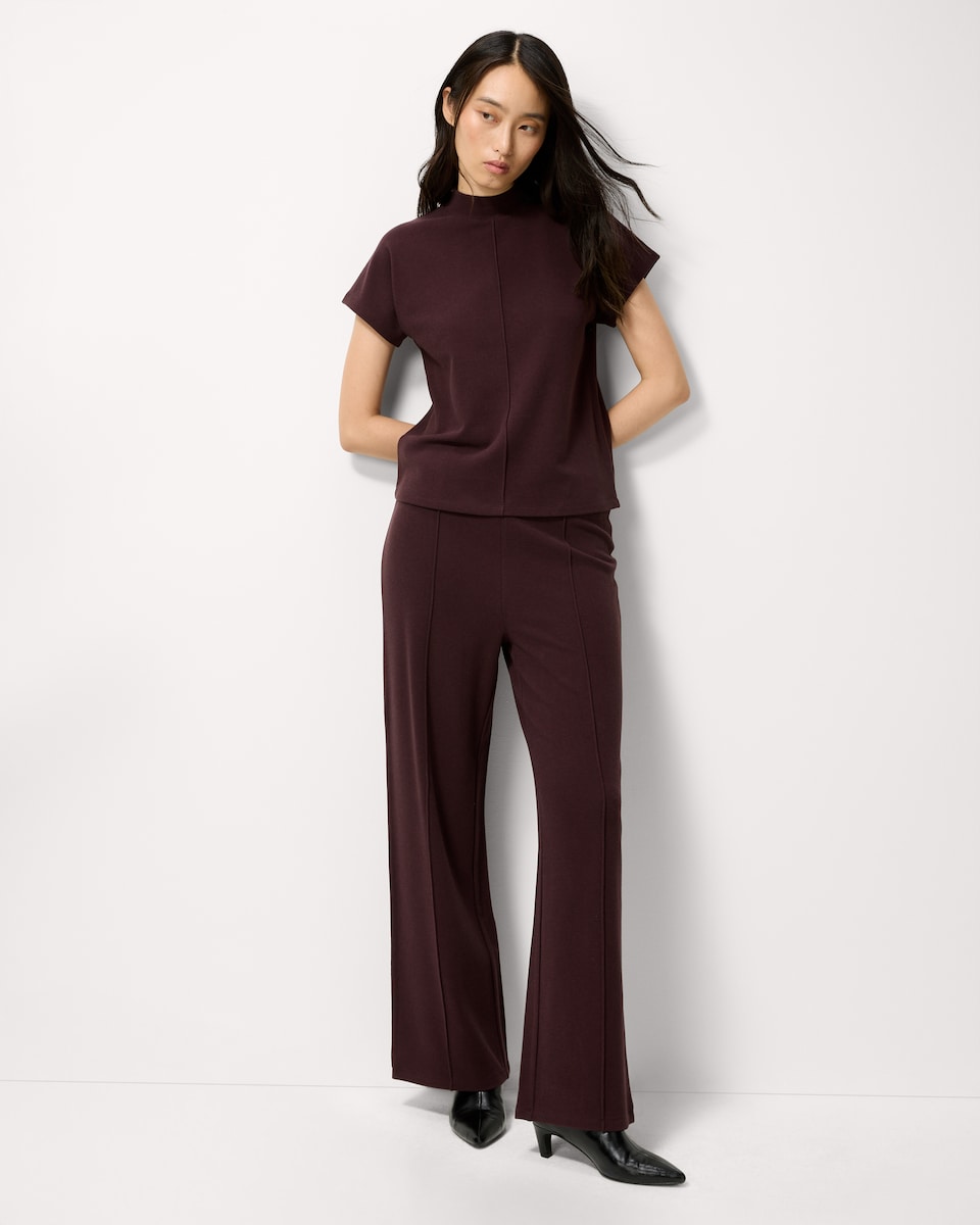 image 1 of F&F Brushed Pintuck Short Sleeved Top in Burgundy