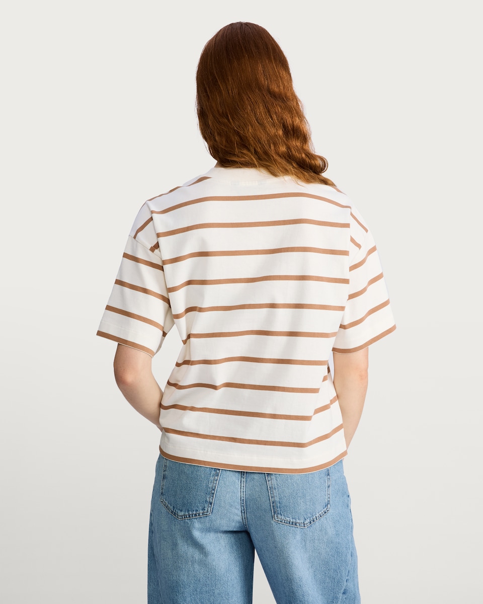 image 1 of The F&F Edit Pure Cotton Striped Boxy Fit T-Shirt in Multi Brown