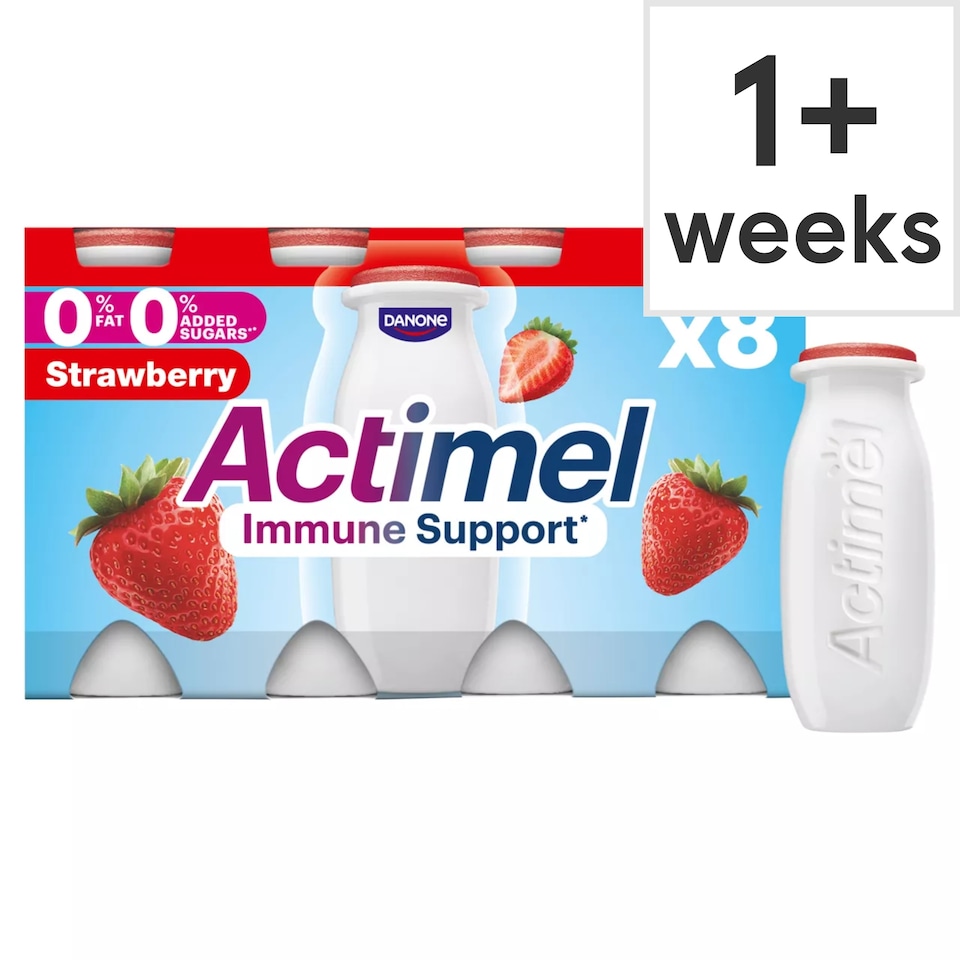 image 1 of Actimel Strawberry Fat Free Immunity Live Yoghurt Drink Multipack 8x100g