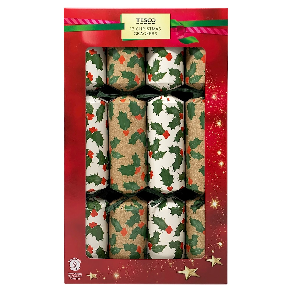 image 1 of Tesco Holly Cube Christmas Crackers 12 pack