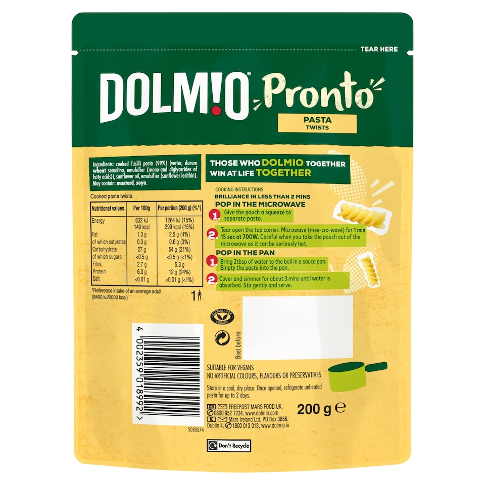 image 1 of Dolmio Fusilli Microwave Pasta Twists 200g