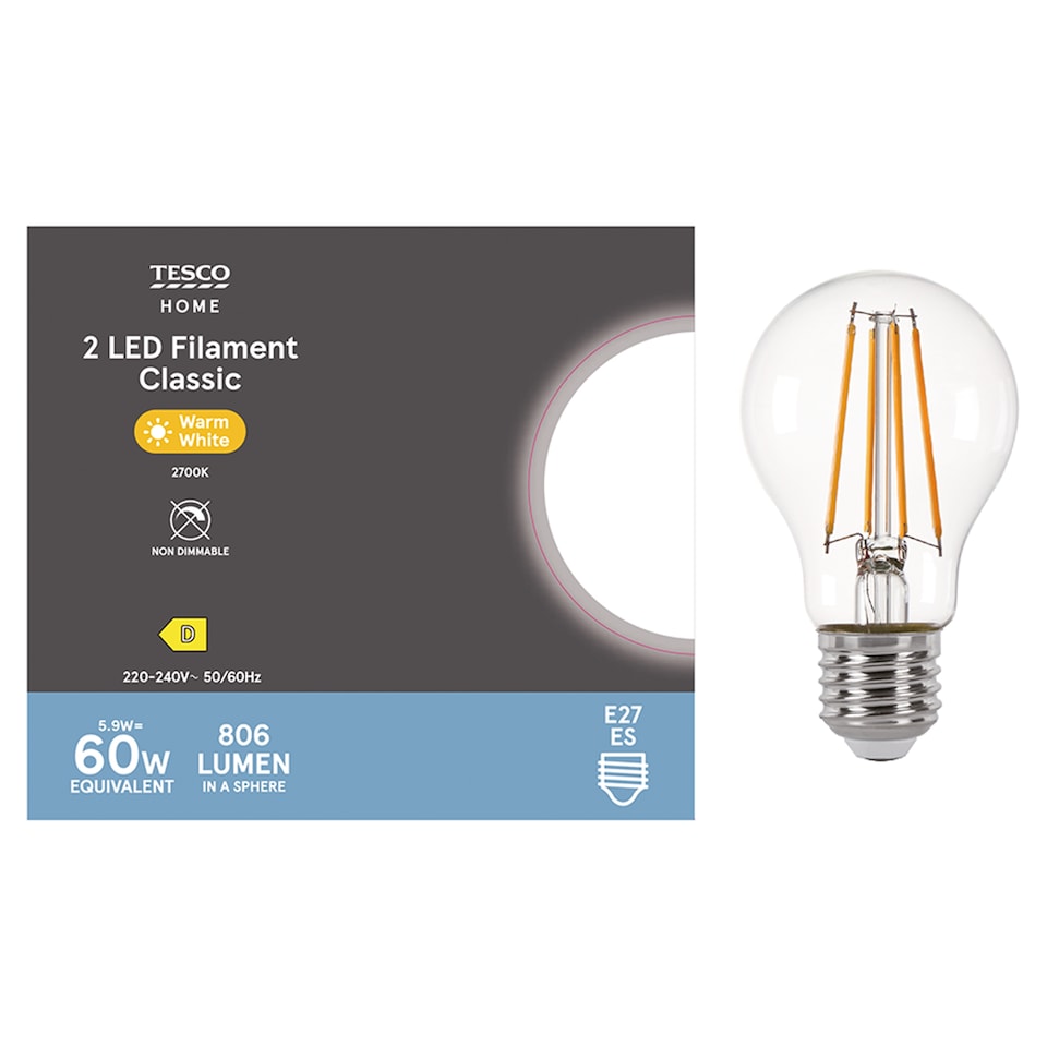 Tesco Led Filament Classic 60W Edison Screw 2 Pack