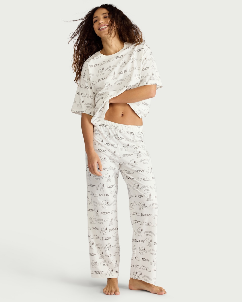 image 1 of Snoopy Pure Cotton Pyjama Set in Cream