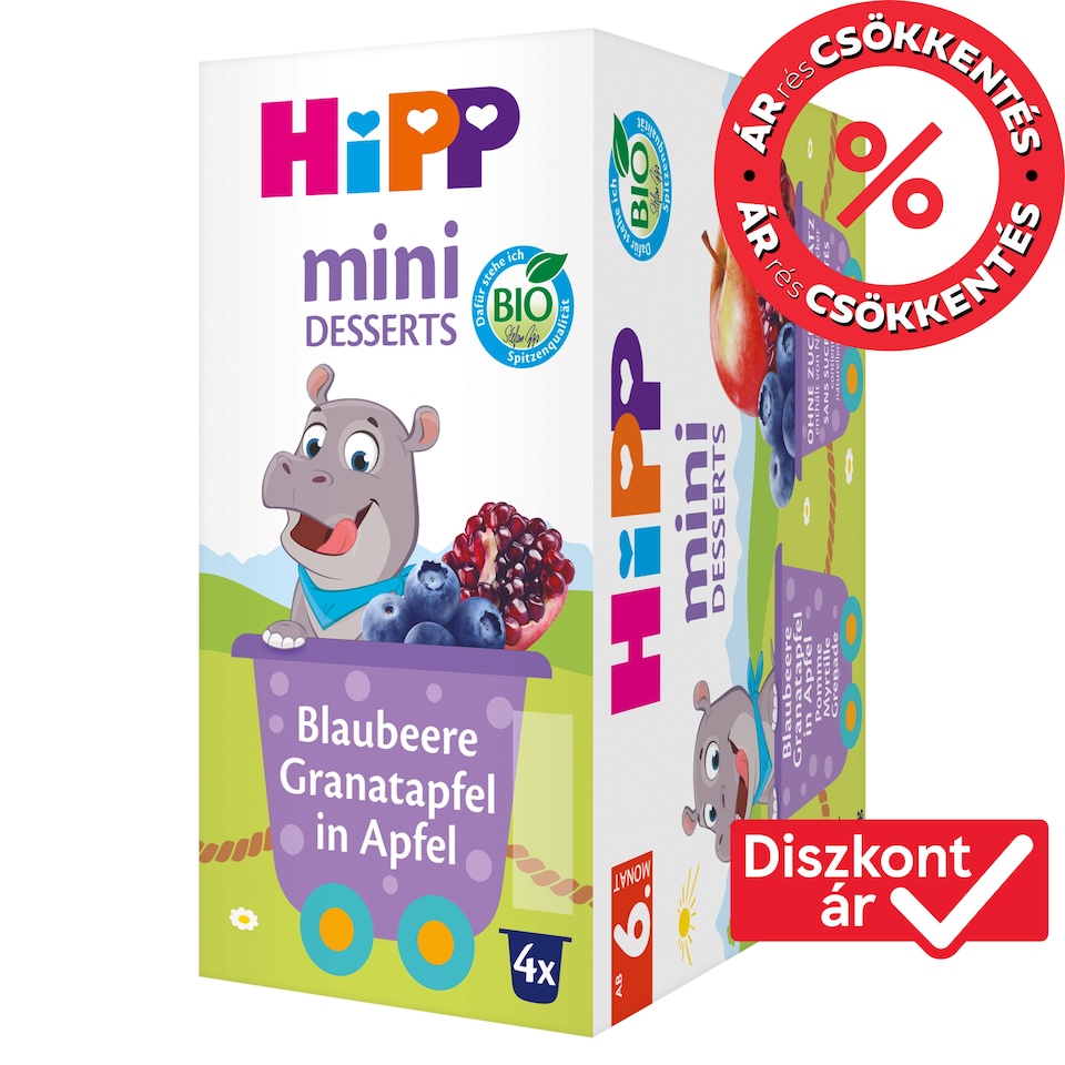 HiPP Organic Fruit Preparation Blueberry-Pomegranate-Apple Baby Dessert 6 months+ 4 x 100 g (400 g)
