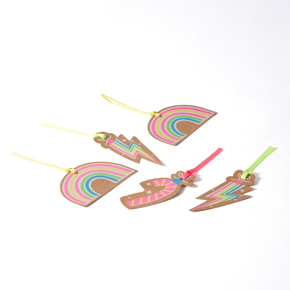 image 1 of Paperchase Neon Christmas 5 Pack Gift Tags