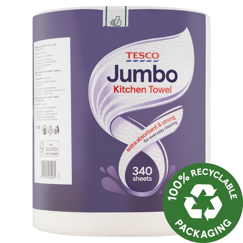Tesco Jumbo Kitchen Towel 3 Ply 1 Roll