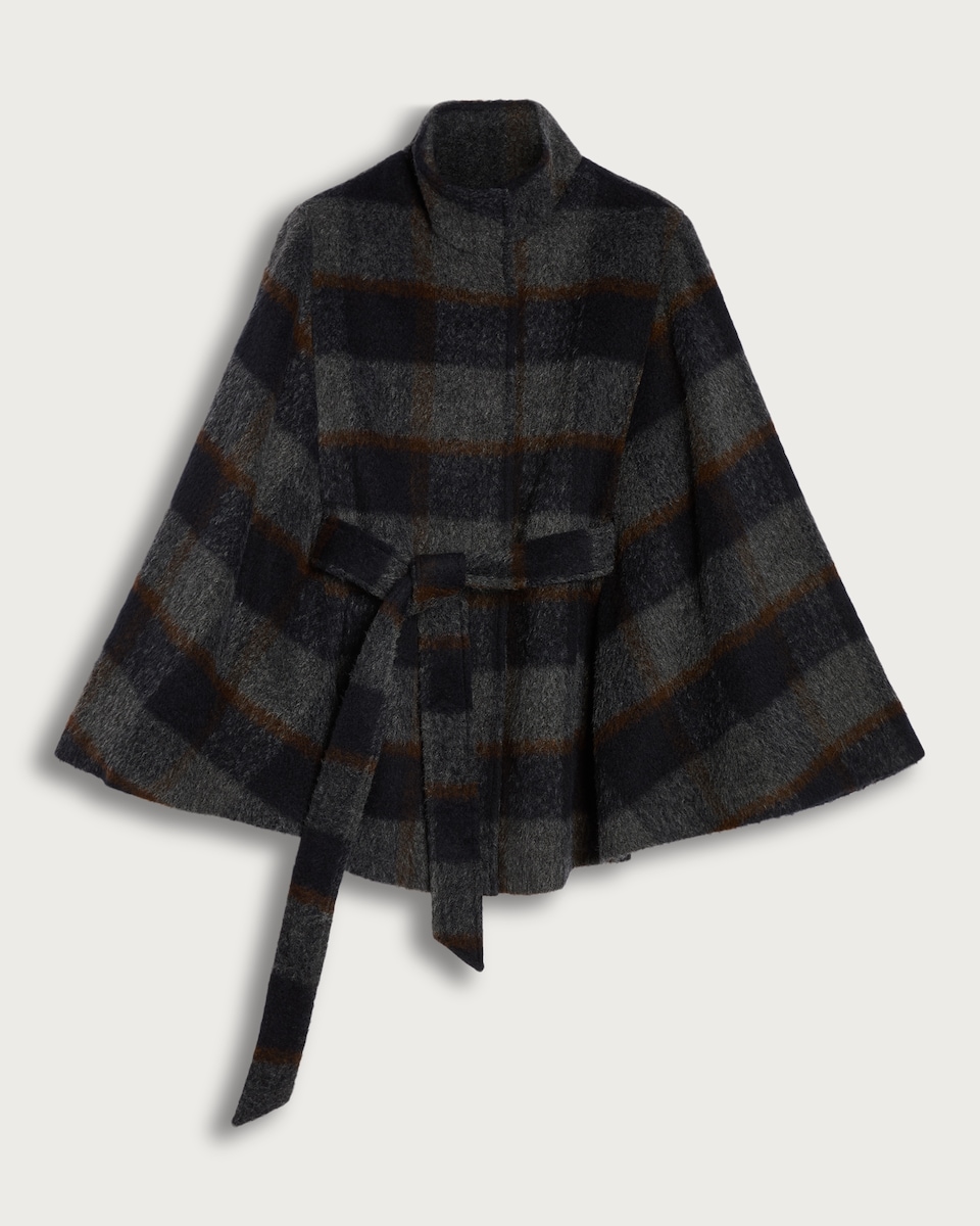image 1 of The F&F Edit Check Print Belted Cape with Wool in Multi Blue