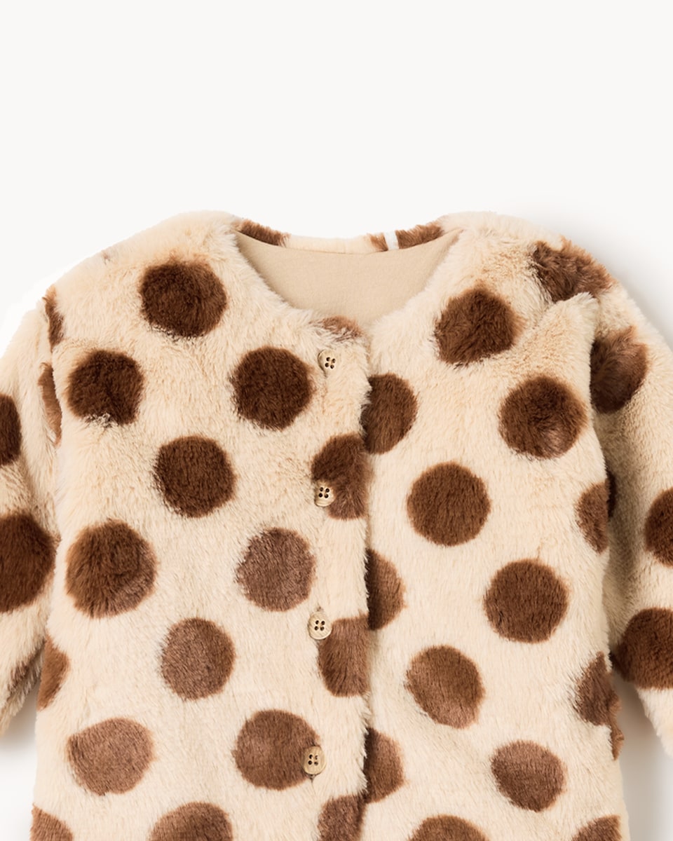 image 1 of F&F Baby Faux Fur Jacket, Ribbed Top and Leggings Set in Tan
