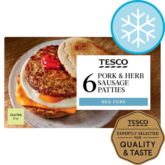 Tesco 6 Pork & Herb Sausage Patties 342G Tesco Groceries