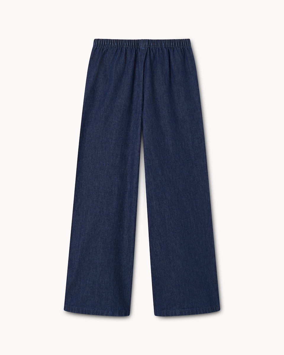 image 1 of F&F Girls Pure Cotton Drawstring Wide Leg Jeans in Blue