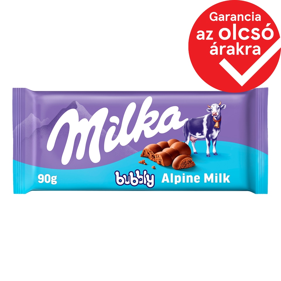 Milka Bubbly alpesi tejcsokoládé levegőbuborékos tejcsokoládé töltelékkel 90 g  1. kép