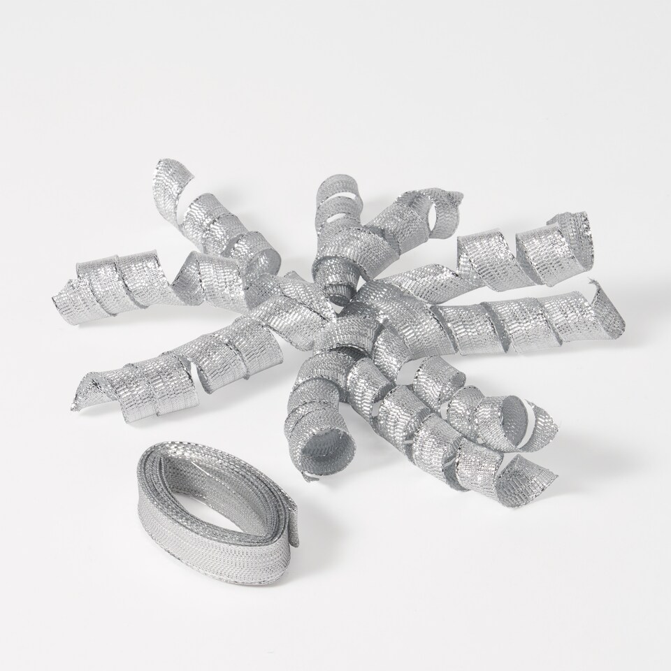 image 1 of Paperchase Happy Space Silver Curly Bow & Ribbon