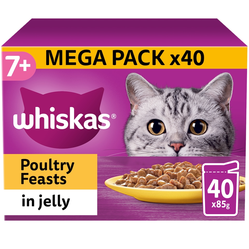 image 1 of Whiskas 7+ Senior Cat Food Pouches Poultry Feasts Jelly 40x85g