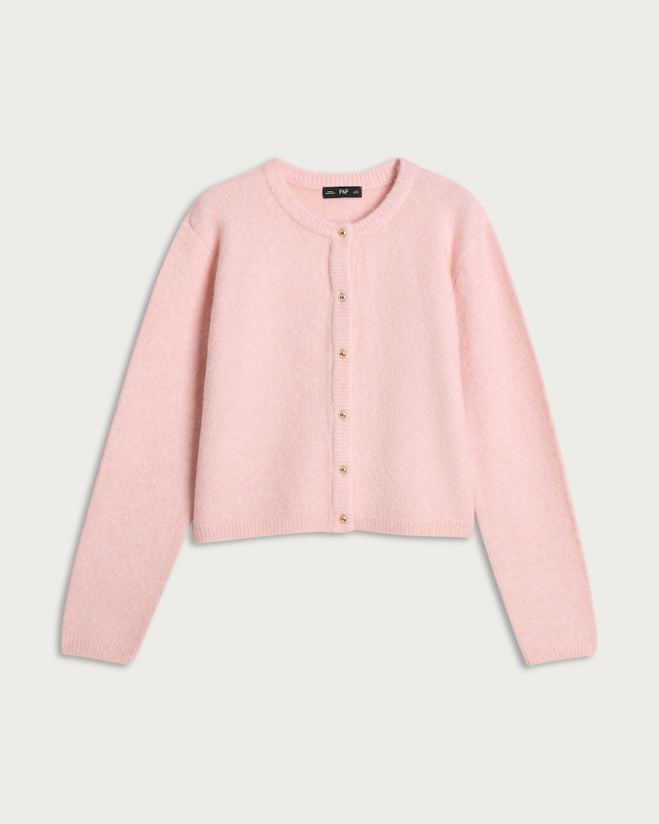 image 1 of F&F Knitted Button Front Cardigan in Pink