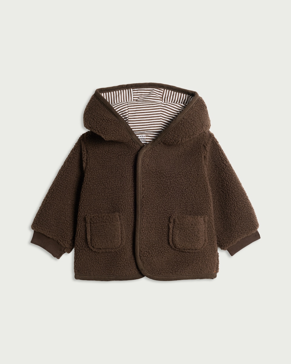 image 1 of F&F Baby Teddy Fleece Hooded Jacket in Brown