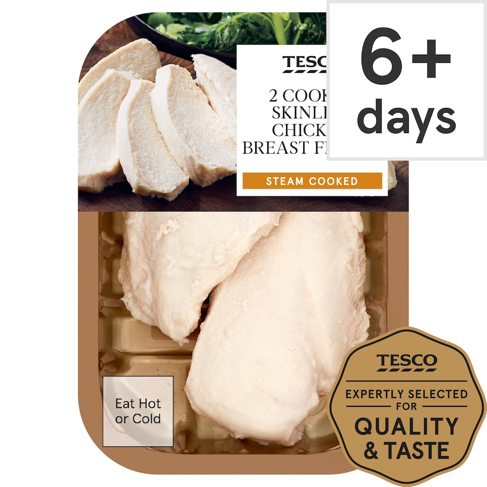 Tesco 2 Cooked Skinless Chicken Breast Fillets 220G