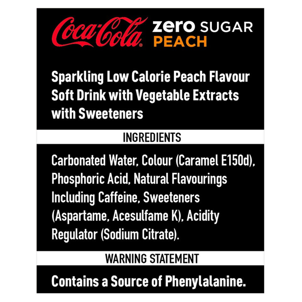 image 1 of Coca Cola Zero Peach 250ml