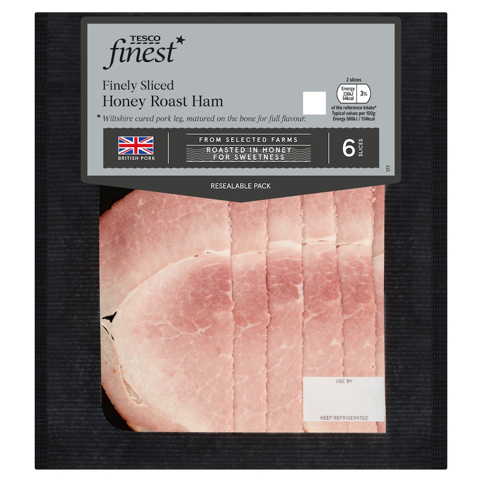Tesco Finest Finely Sliced Honey Roast Ham 120g