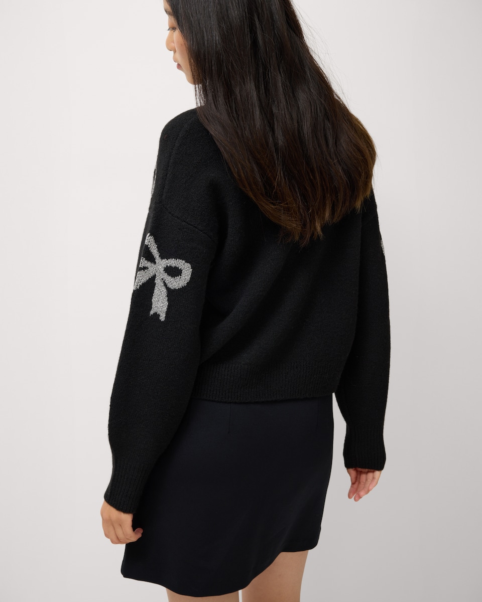 image 1 of F&F Bow Cardigan with Wool in Black