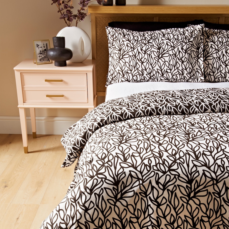 image 1 of Cosmo Living Mono Sketch Leaf Duvet Set Super King