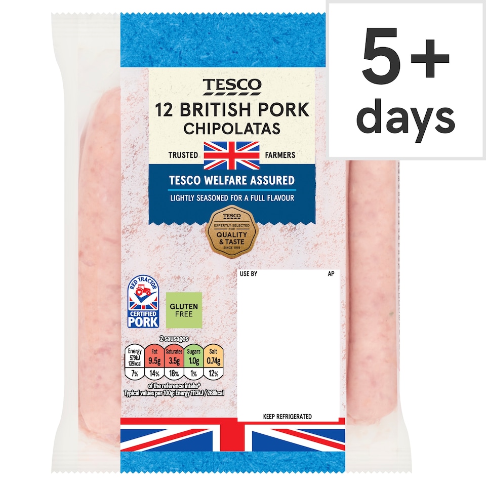 TESCO 12 Pork Chipolatas Chipolatas 375G