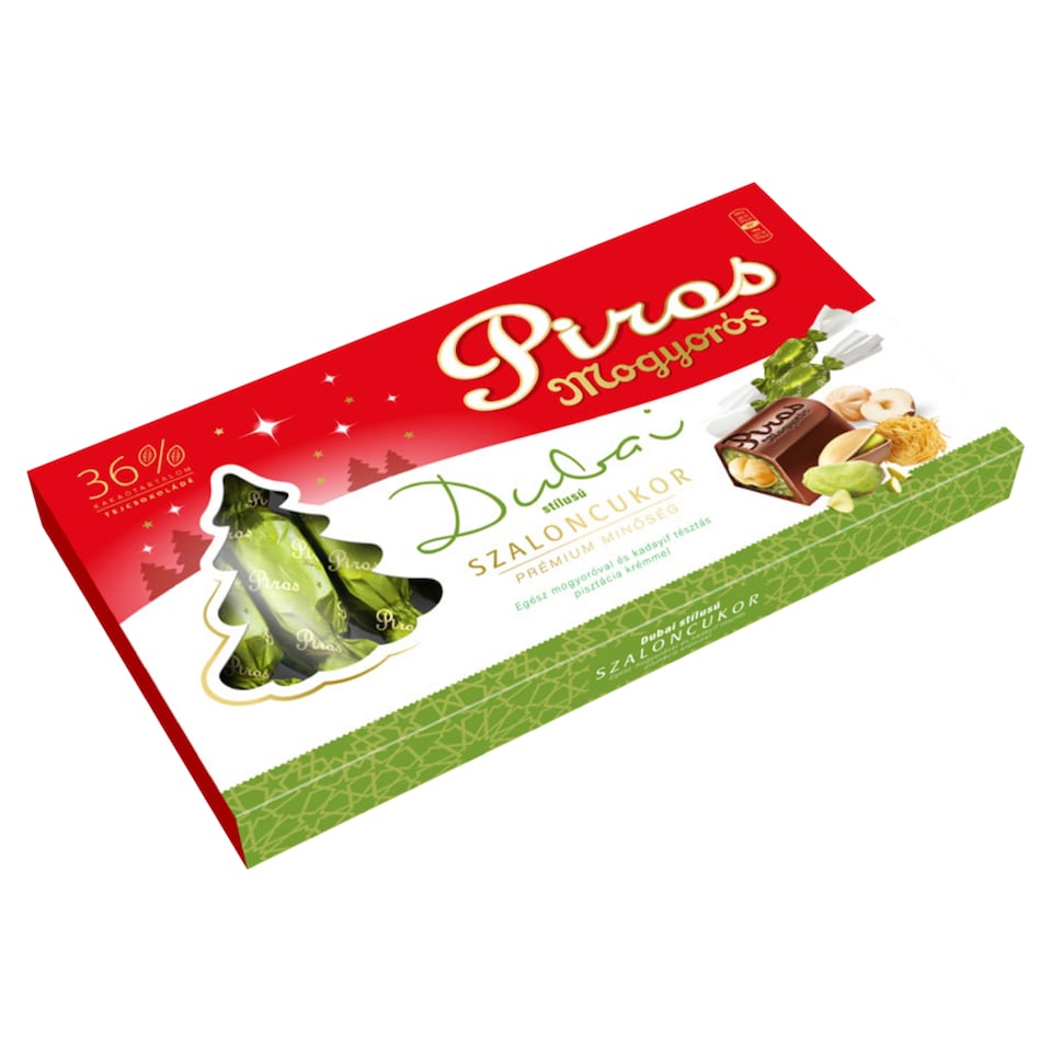 Piros Mogyorós dubai stílusú szaloncukor egész mogyoróval, kadayif tésztás pisztácia krémmel 160 g